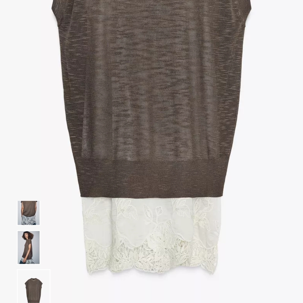 Zara Brown Tunic Dress with Lace Hem - Picture 5 of 9